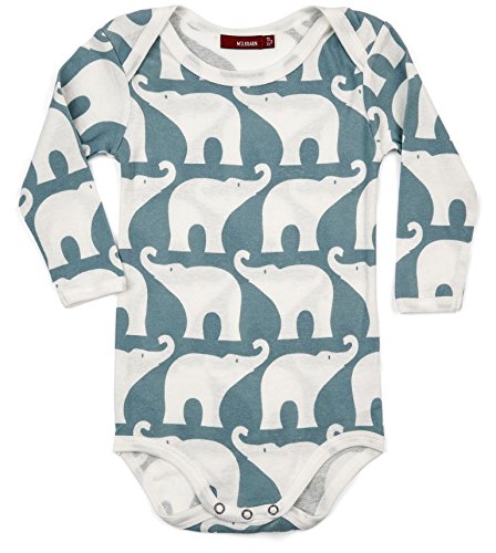 Long Sleeve One Piece, Blue Elephant- 6-12M