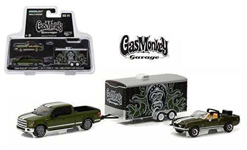 Greenlight 2015 Ford F-150 Green and 1968 Shelby GT500KR Convertible Green with Enclosed Car Hauler "Gas Monkey Garage" (2012-Current TV Series) 1/64 Diecast Model Cars