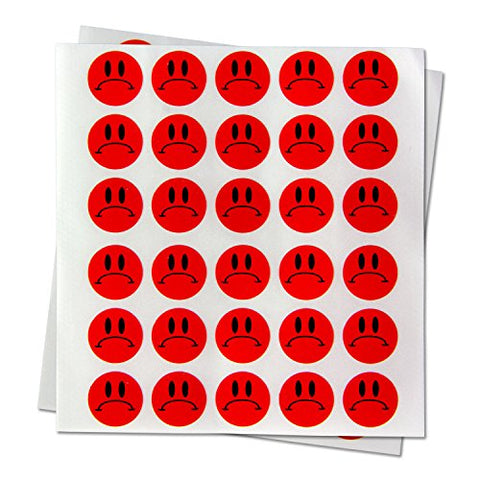 0.5 inch - Sad Frowny Face Sticker - Circle Stickers - Red