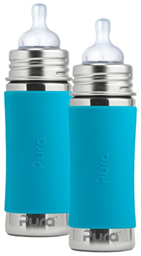 Pura 11 oz. Stainless Steel Baby Bottle, Medium Flow Nipple, Aqua