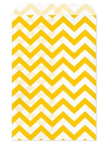 100pcs Paper Gift Bag, 4''W x 6''H - Yellow Chevron
