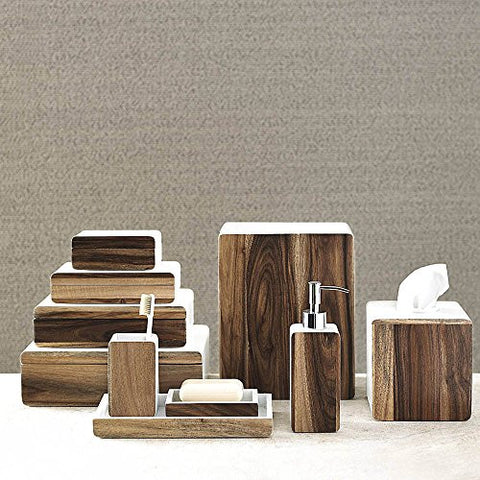 Habitat: Lotion Dispenser, Toothbrush Holder, Cotton Jar and Soap Dish  (Acacia Wood and White)