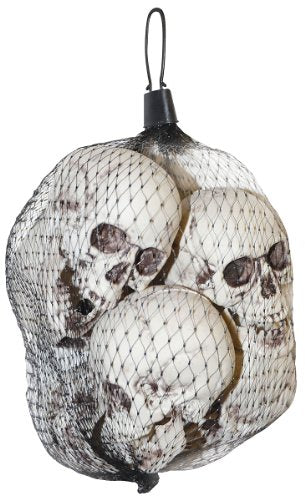 Deluxe Halloween Bag of Skulls ~ 6 Skulls with Moveable Jaws ~ 4" - 5" ~ In Mesh Bag