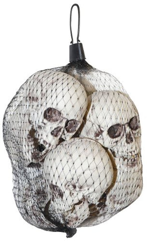 Deluxe Halloween Bag of Skulls ~ 6 Skulls with Moveable Jaws ~ 4" - 5" ~ In Mesh Bag
