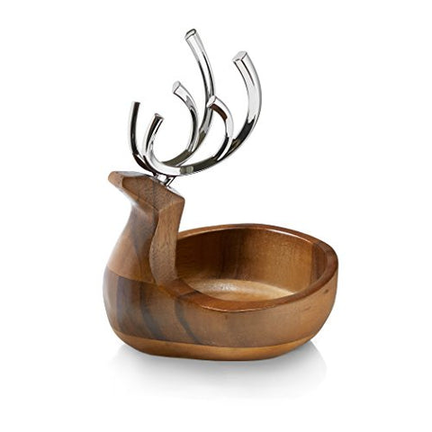Reindeer Candy Dish,  6" W x 7" L x 9" H, Wood / Alloy