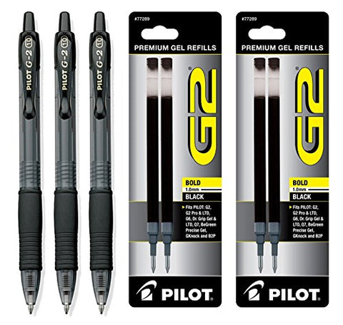 3 G2-1 Pen, Bold Tip, Black and 2 of 2 Pack Refill Pen, Bold Tip, Black