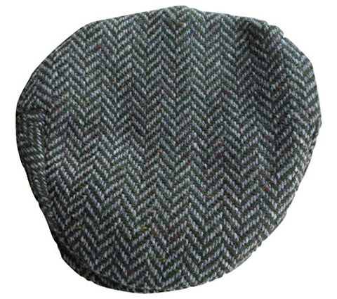 Hanna Hats Men's Donegal Tweed Vintage Cap Green Herringbone S