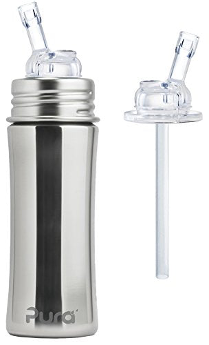 Pura Silicone Straw Top and Pura 11 oz. Stainless Steel Straw Cup, Natural Mirror