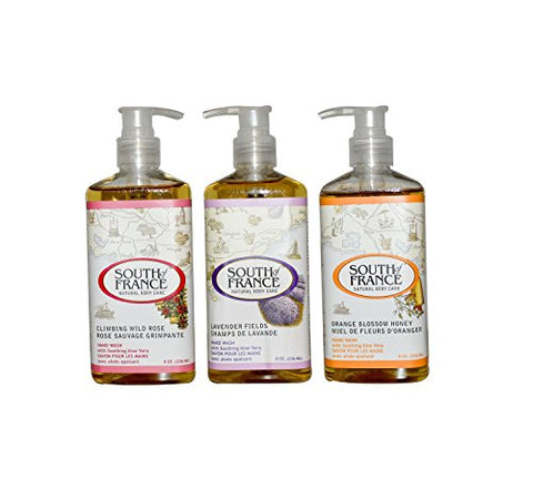 South of France Hand Wash 3-pack (Climbing Wild Rose, Lavender Fields and Orange Blossom Honey), 8 oz each