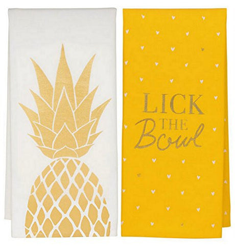 Pineapple Tea Towel, Size: 26.5"h x 19"w and
Lick the Bowl Tea Towel, Size: 26.5"l x 19"w