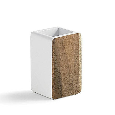 Habitat: Toothbrush Holder (Acacia Wood and White)