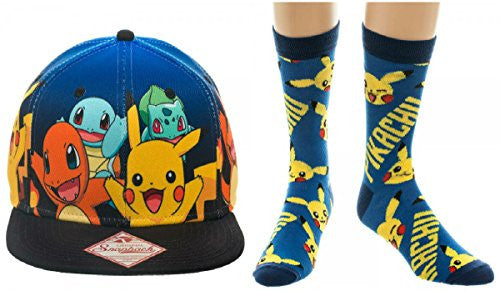 Pokemon Group Gradient Snapback and Pokemon Pikachu Knit Jacquard Crew Socks