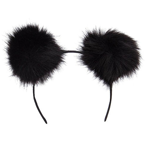 SS/Hat, Pom Poms Accented Headband - Black (Pom pom: around 3 x 3 inches)
