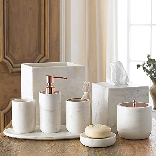 Pietra: Lotion Dispenser, Toothbrush Holder, Tumbler and Soap Dish (Calacatta Marble)