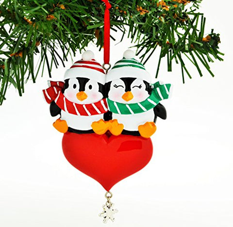 Penguin Couple w/Heart Assortment (4 of each) Personalized Christmas Ornament - Red Snawflakes (not in pricelist)