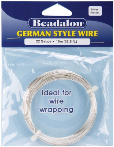 German Style Wire, Round, Silver Plated, 22 gauge (.025 in, .64 mm), 10 m (32.8 ft)