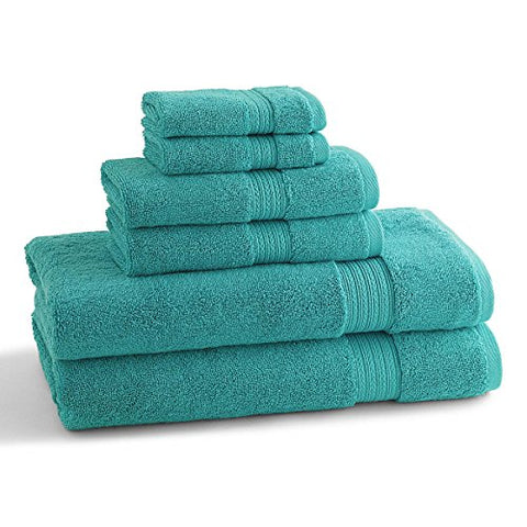 Kassadesign Brights Bath Towel: 28" x  54" - Aqua,
Kassadesign Brights Hand Towel: 16" x  30" - Aqua and
Kassadesign Brights Wash Towel: 13" x  13" - Aqua