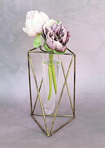 Metal Vector Geometric Flower Vase 4.5" L x 4" W x 8.5" H