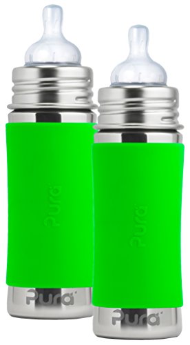 Pura 11 oz. Stainless Steel Baby Bottle, Medium Flow Nipple, Green