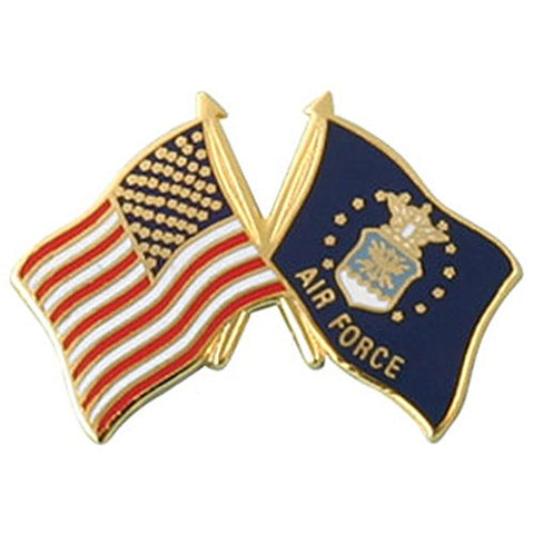 American and Air Force Crossed Flags on 1" Lapel Pin