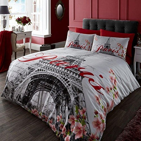 Paris Flower Double Duvet Set (11099390) - 200cm x 200cm Pillowcase size: 50cm x 75cm (Grey)