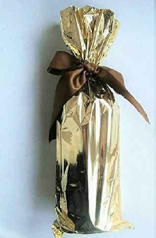 Mylar Wine Bag with Ribbon, Gold