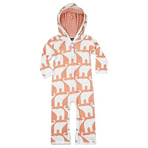 Hooded Romper, Rose Elephant- 3-6M