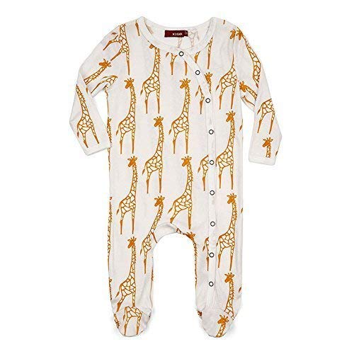 Organic Footed Romper, Yellow Giraffe, 3-6M