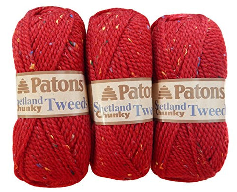 Patons Shetland Chunky Tweed Yarn Deep Red 125 Yards 3 OZ