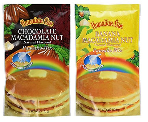 HS Chocolate Macadamia Pancake Mix - 6 oz, HS Banana Macadamia Nut Pancake Mix - 6 oz.