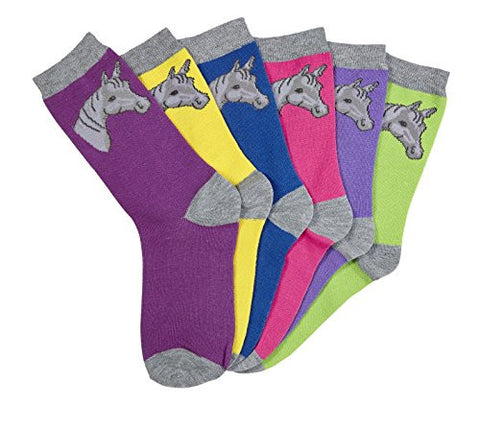 Ladies Horse Head Socks Sz 9-11 Assorted 6 Pack