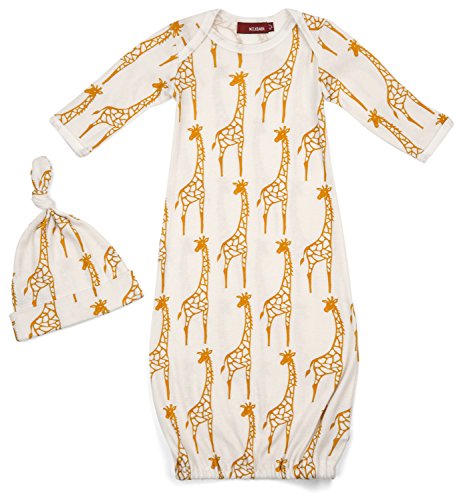 Gown and Hat Set, Yellow Giraffe- 0-3M