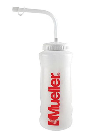 Quart Water Bottle, 1 Natural, Red Mueller Logo, w/ White Straw Cap