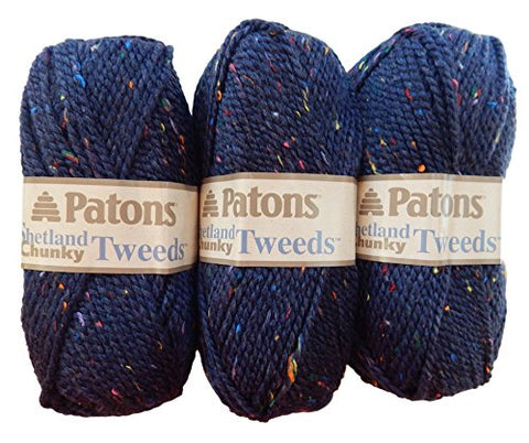 Patons Shetland Chunky Tweed Yarn Medium Blue 125 Yards 3 OZ
