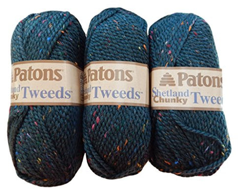 Patons Shetland Chunky Tweed Yarn Teal 125 Yards 3 OZ