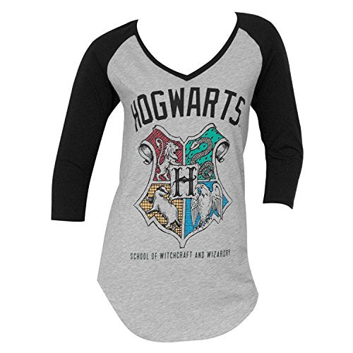 Harry Potter Hogwarts Crest V-Neck Raglan-XL