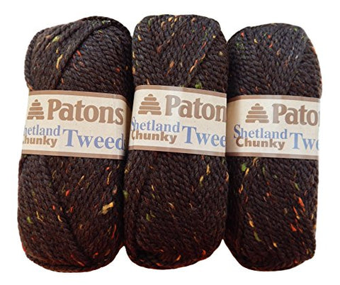 Patons Shetland Chunky Tweed Yarn Earthy Brown 125 Yards 3 OZ