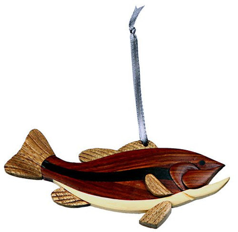 Double Side Wood Intarsia Ornament, Bass Fish, 5 inches x 2 inches