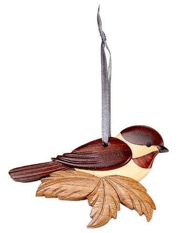 Double Side Wood Intarsia Ornament, Chickadee, 3 inches x 3 inches