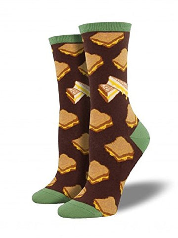 Women's Novelty Crew Grilled Cheese Socks, Turquoise 9-11