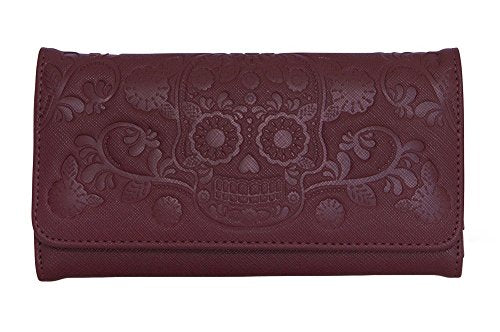 Sugar Skull Burgundy Trifold Wallet