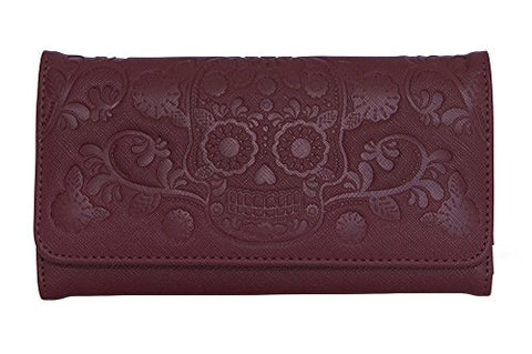 Sugar Skull Burgundy Trifold Wallet