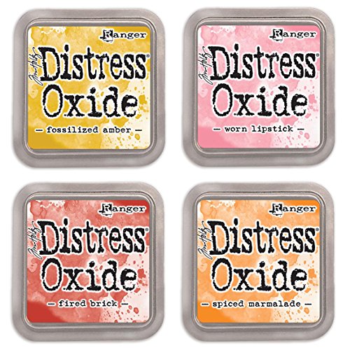 Tim Holtz Distress Oxides, Fired Brick, Tim Holtz Distress Oxides, Fossilized Amber, Tim Holtz Distress Oxides, Worn Lipstick and Tim Holtz Distress Oxides, Spiced Marmalade