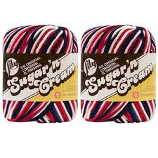 Lily Sugar'n Cream Yarn - Ombre Red, White & Blue 95 Yards 2 OZ