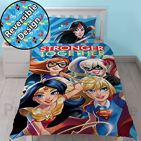 DC Superhero Girls Super Single Panel Duvet Cover - 135cm x 200cm, Pillowcase size approx: 48cm x 74cm (Blue)