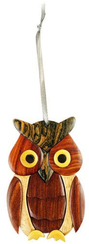 Double Side Wood Intarsia Ornament, Owl, 3.5 inches x 2.5 inches