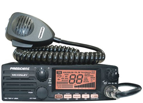 President McKinley Deluxe AM/SSB CB Radio with Selectable 3 Color Face, Mic/RF Gain, SWR Circuit, Talk-back, Roger Beep, NOAA Weather & PA