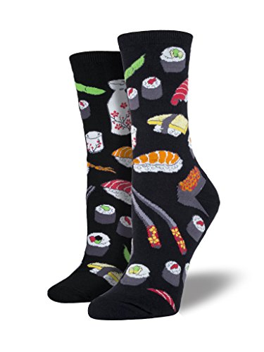 Women's Novelty Crew Sushi Socks, Black 9-11