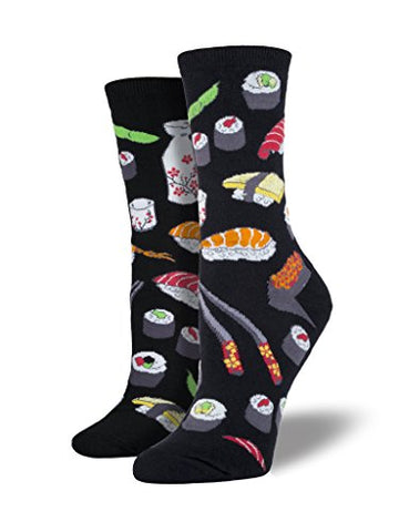 Women's Novelty Crew Sushi Socks, Black 9-11