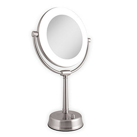 Fluorescent Surround Light Dimmable, Adjustable Head Height with Double Sided 1x and 10x Magnification, Satin Nickel